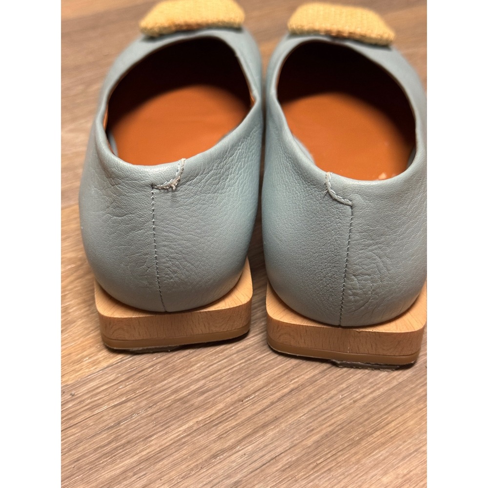 Angel Alarcon Light Blue Leather Square Toe Flats Woven Buckle Made in Spain - Picture 7 of 10